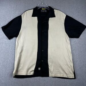 Nat Nast Shirt Mens Large Black Tan Silk Bowling Camp Button Up Vintage Style